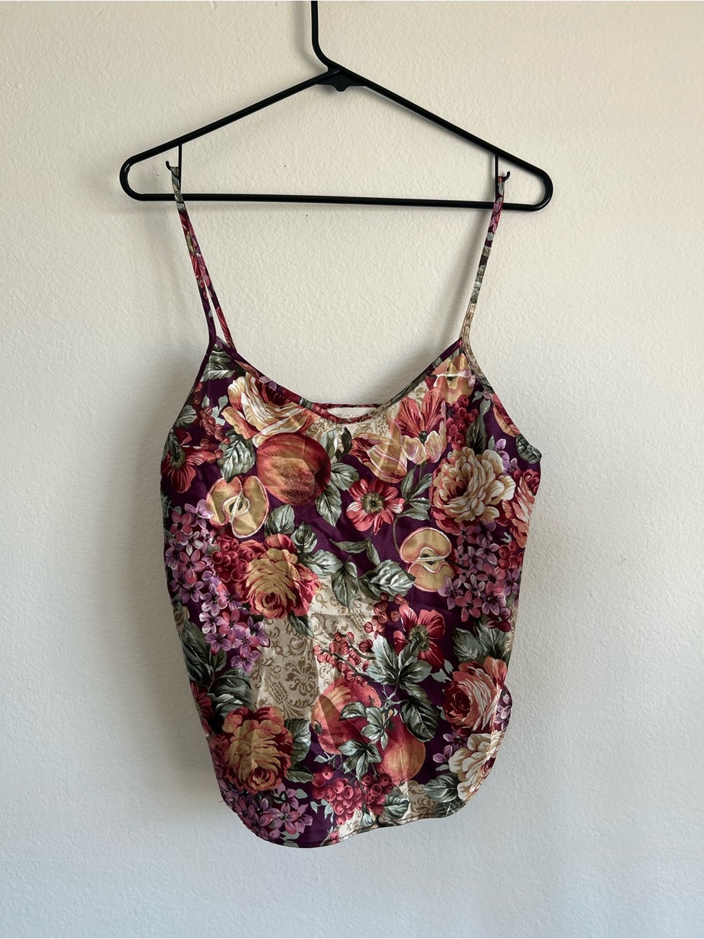 Vintage Floral Satin Cami Tank Top - Plum Floral